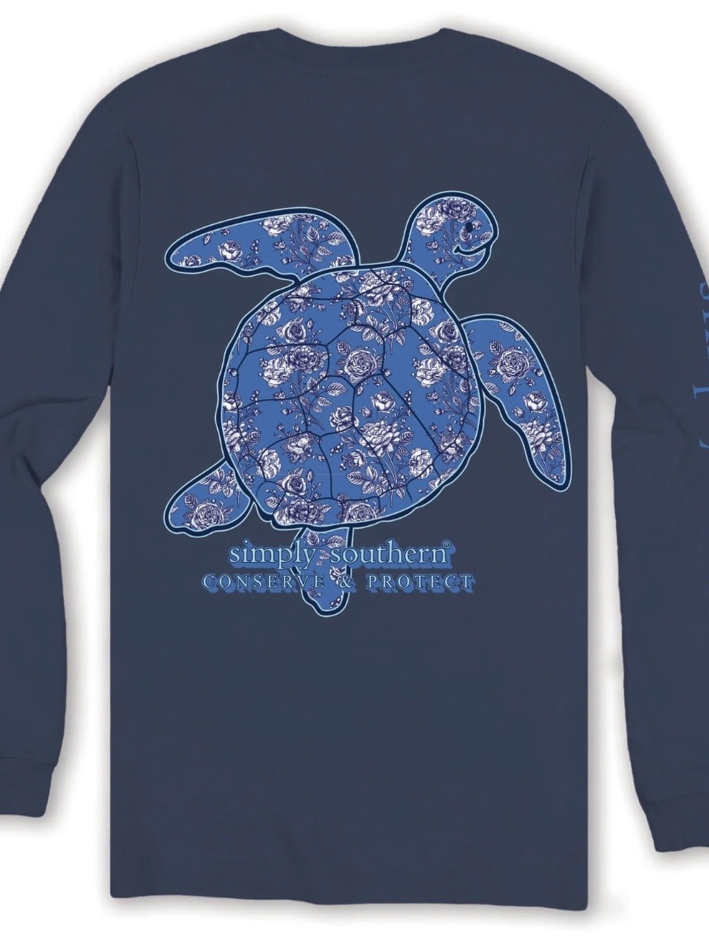 New Simply Southern Navy Long-Sleeve Floral Turtle Tee Size 2XL XXL